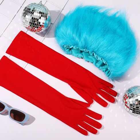 Halloween Wig Glove Costume Set for Adult Included Funny Crazy Wig Long Elbow Gloves for Halloween Cosplay Party (Sky Blue, Red) in Saudi Arabia