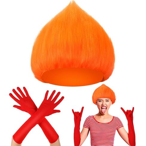 Halloween Wig Glove Costume Set for Adult Included Funny Crazy Wig Long Elbow Gloves for Halloween Cosplay Party (Sky Blue, Red) in Saudi Arabia