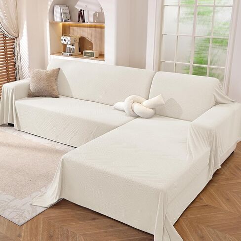 Sectional Couch Covers for Dogs 2 Pieces, Pet Couch Covers for Sectional Sofa, Washable L Shaped Couch Cover, Couch Blanket Furniture Protector (X-Large: 78" x 110" + 78" x 118", Off White) in Saudi Arabia