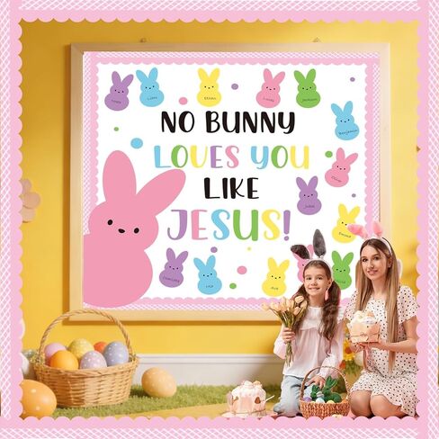 مجموعة زخارف لوحة الإعلانات الدينية لعيد الفصح مع حدود ديكور الفصل الدراسي يسوع المسيحي للمعلمين، أرنب اللمحات للفصل الأحد، لوحة تزيين الفصل الدراسي للمدرسة in Kuwait