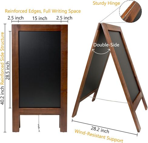 40x20 Reinforced A Frame Solid Wood Double-Sided Chalkboard Sandwich Board Sign, Chalkboard Easel Stand for Outdoor & Indoor Use, Standing Chalk Board Sign for Restaurant, Cafe, Wedding, Event in Kuwait