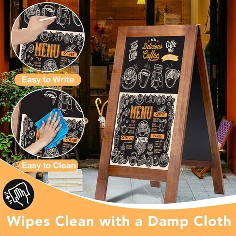 40x20 Reinforced A Frame Solid Wood Double-Sided Chalkboard Sandwich Board Sign, Chalkboard Easel Stand for Outdoor & Indoor Use, Standing Chalk Board Sign for Restaurant, Cafe, Wedding, Event in Kuwait