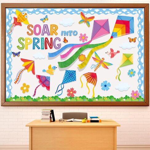 Pajean 68 Pcs Spring Bulletin Board Decoration Set 3D Kite Bulletin Boards with Tissue Paper Soaring Into Spring Classroom Decor Cutouts for School Home Classroom Chalkboard Wall Supplies Decor in Saudi Arabia
