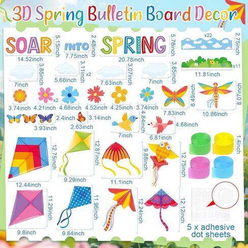 Pajean 68 Pcs Spring Bulletin Board Decoration Set 3D Kite Bulletin Boards with Tissue Paper Soaring Into Spring Classroom Decor Cutouts for School Home Classroom Chalkboard Wall Supplies Decor in Saudi Arabia