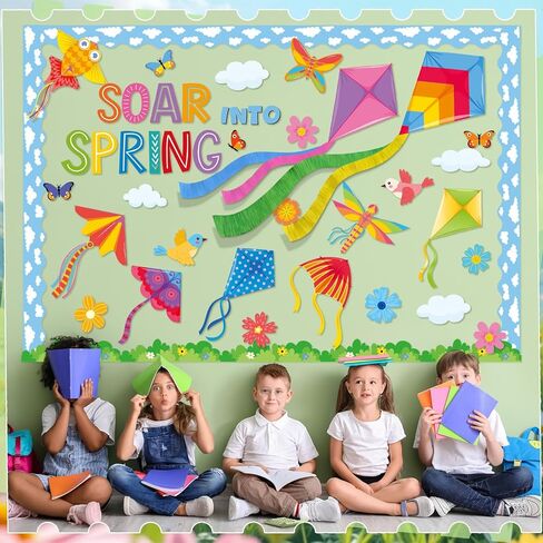 Pajean 68 Pcs Spring Bulletin Board Decoration Set 3D Kite Bulletin Boards with Tissue Paper Soaring Into Spring Classroom Decor Cutouts for School Home Classroom Chalkboard Wall Supplies Decor in Saudi Arabia