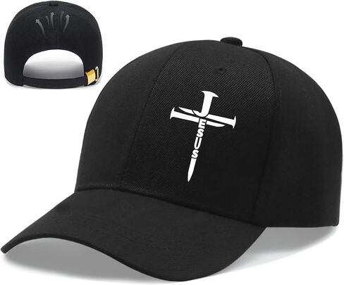 Christian Baseball Cap for Men Cotton 3 Nails Jesus Crosses Snapback Hats for Men Cross Black Baseball Hat Three Nail Trucker Hat Women Mens Religious Faith Hats Running Golf Accessories Christ Gifts in Kuwait