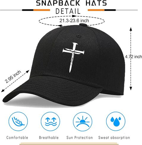 Christian Baseball Cap for Men Cotton 3 Nails Jesus Crosses Snapback Hats for Men Cross Black Baseball Hat Three Nail Trucker Hat Women Mens Religious Faith Hats Running Golf Accessories Christ Gifts in Kuwait