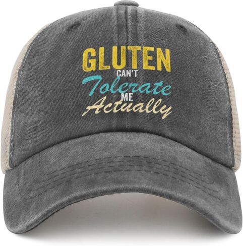 Gluten Can't Tolerate Me Actually Hat for Men Baseball Cap Vintage Washed in Saudi Arabia
