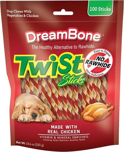 Dreambone Twist Sticks Rawhide Free Dog Chews, Made with Real Chicken, 100 Count (Pack of 1) in Kuwait
