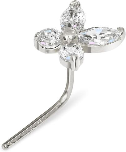 JewelryWeb - Real 14k Yellow or White Gold Cubic Zirconia 20G 5mm Butterfly Curved Nose Stud - Hypoallergenic Piercing Jewelry for Women - dainty Butterfly Nose Ring in Saudi Arabia