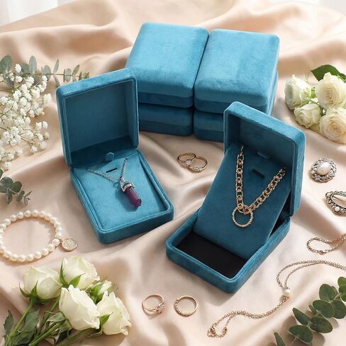 6 Pcs Blue Velvet Jewelry Gift Boxes Bulk for Necklace 3.94 x 2.95 x 1.38 Inches Pendant Ring Earring Display Case for Wedding Engagement Birthday Anniversary in Saudi Arabia