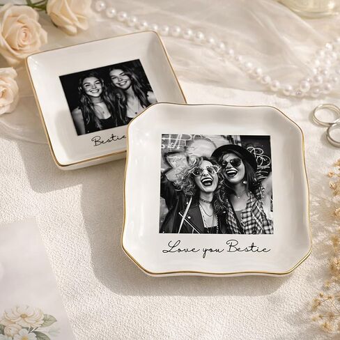 Personalized Besties Photo Ring Dish, Custom Jewelry Dish Gift for Best Friends, Soul Sister Trinket Dish for Long Distance Friendship, BFF Gift for Women, Birthday Anniversary Wedding Gift in Kuwait