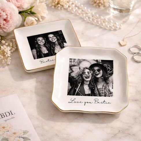 Personalized Besties Photo Ring Dish, Custom Jewelry Dish Gift for Best Friends, Soul Sister Trinket Dish for Long Distance Friendship, BFF Gift for Women, Birthday Anniversary Wedding Gift in Kuwait
