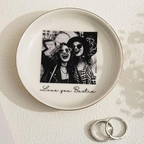 Personalized Besties Photo Ring Dish, Custom Jewelry Dish Gift for Best Friends, Soul Sister Trinket Dish for Long Distance Friendship, BFF Gift for Women, Birthday Anniversary Wedding Gift in Kuwait