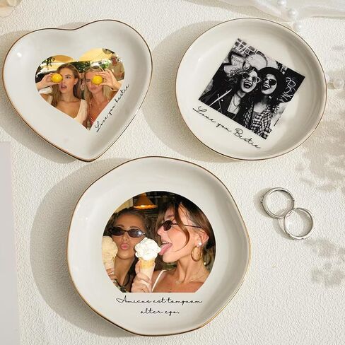 Personalized Besties Photo Ring Dish, Custom Jewelry Dish Gift for Best Friends, Soul Sister Trinket Dish for Long Distance Friendship, BFF Gift for Women, Birthday Anniversary Wedding Gift in Kuwait