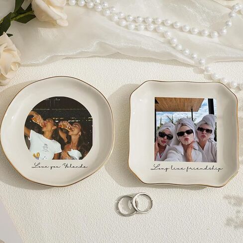 Personalized Besties Photo Ring Dish, Custom Jewelry Dish Gift for Best Friends, Soul Sister Trinket Dish for Long Distance Friendship, BFF Gift for Women, Birthday Anniversary Wedding Gift in Kuwait