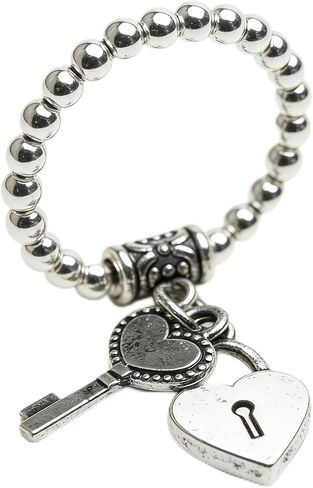 Heart Ring Stretch Rings for Women Dangle Charm Lock & Key Antique Silver Casual Daily Jewelry in Kuwait