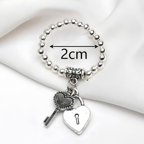 Heart Ring Stretch Rings for Women Dangle Charm Lock & Key Antique Silver Casual Daily Jewelry in Kuwait