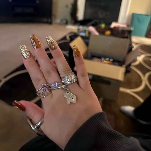 Heart Ring Stretch Rings for Women Dangle Charm Lock & Key Antique Silver Casual Daily Jewelry in Kuwait