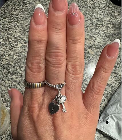 Heart Ring Stretch Rings for Women Dangle Charm Lock & Key Antique Silver Casual Daily Jewelry in Kuwait