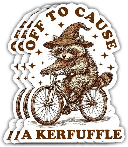 (3 Pcs, 3 inch) Off to Cause A Kerfuffle Raccoon Sticker, Funny Raccoon Wizard Riding Bike Sticker Gifts Decoration for Laptops, Phones in Saudi Arabia