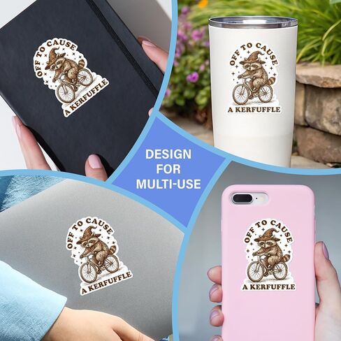 (3 Pcs, 3 inch) Off to Cause A Kerfuffle Raccoon Sticker, Funny Raccoon Wizard Riding Bike Sticker Gifts Decoration for Laptops, Phones in Saudi Arabia