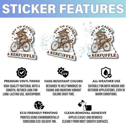 (3 Pcs, 3 inch) Off to Cause A Kerfuffle Raccoon Sticker, Funny Raccoon Wizard Riding Bike Sticker Gifts Decoration for Laptops, Phones in Saudi Arabia