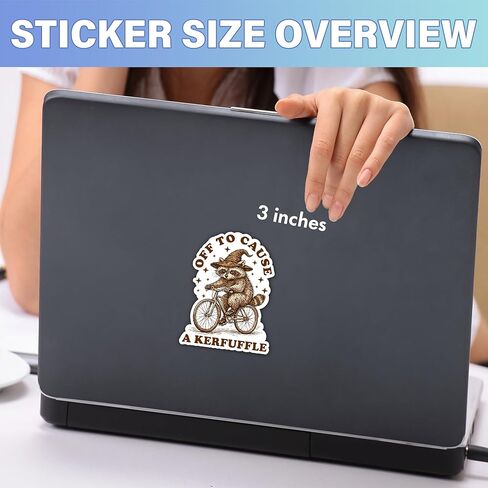 (3 Pcs, 3 inch) Off to Cause A Kerfuffle Raccoon Sticker, Funny Raccoon Wizard Riding Bike Sticker Gifts Decoration for Laptops, Phones in Saudi Arabia