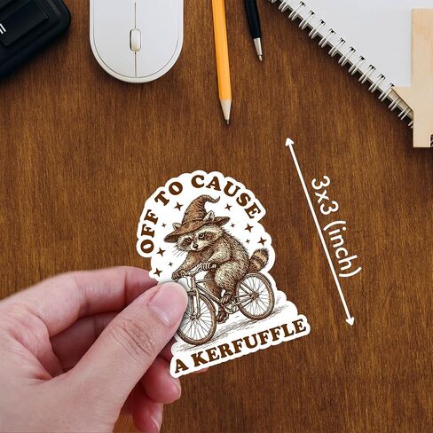 (3 Pcs, 3 inch) Off to Cause A Kerfuffle Raccoon Sticker, Funny Raccoon Wizard Riding Bike Sticker Gifts Decoration for Laptops, Phones in Saudi Arabia