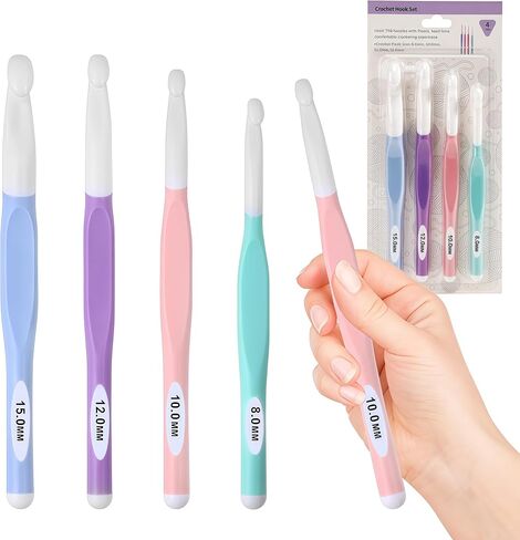 KOKNIT 12 قطعة من خطافات الكروشيه، مجموعة خطافات كروشيه بمقبض مريح للأيدي المصابة بالتهاب المفاصل، إبر كروشيه ناعمة مريحة وإبر حياكة طويلة للغاية مع علامات غرز in Kuwait