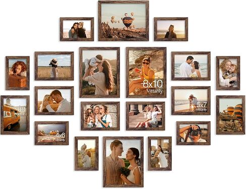 إطارات صور Vittanly لتزيين الحائط للتركيب أو عرض الطاولة، مجموعة إطار صورة للعائلة، مقاسات متعددة بما في ذلك 8x10، 5x7، 4x6، بني قديم، 20 حزمة in Kuwait
