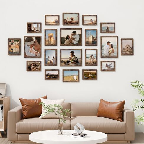 إطارات صور Vittanly لتزيين الحائط للتركيب أو عرض الطاولة، مجموعة إطار صورة للعائلة، مقاسات متعددة بما في ذلك 8x10، 5x7، 4x6، بني قديم، 20 حزمة in Kuwait