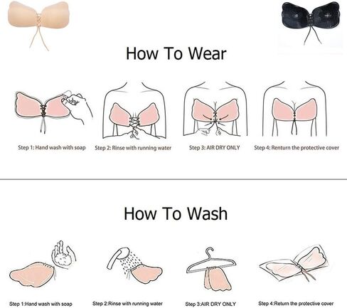 Sticky Bra Drawstring Adhesive Bra in Wing Shape, with Adjustable String (M) 2pcs Beige, Black in Saudi Arabia