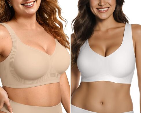 OEAK Womens Wireless Jelly Bra Plus Size Dusty Pink & Comfortable Bras Pull On Bras Sand XL in Kuwait