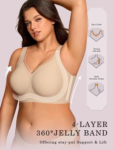 OEAK Womens Wireless Jelly Bra Plus Size Dusty Pink & Comfortable Bras Pull On Bras Sand XL in Kuwait