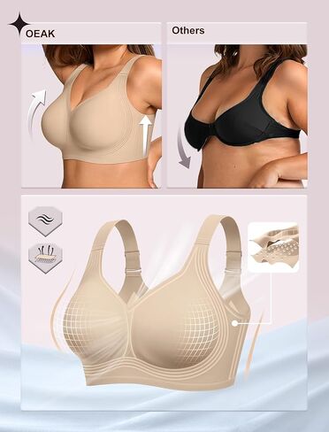 OEAK Womens Wireless Jelly Bra Plus Size Dusty Pink & Comfortable Bras Pull On Bras Sand XL in Kuwait