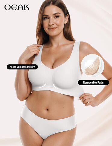 OEAK Womens Wireless Jelly Bra Plus Size Dusty Pink & Comfortable Bras Pull On Bras Sand XL in Kuwait