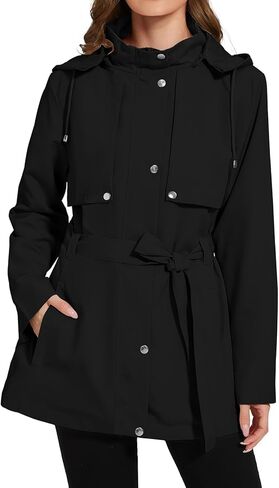 Womens Rain Jacket with Hood, Long Rain Coat for Women Waterproof Trench Coat Lined Windbreaker Fall Jacket in Kuwait