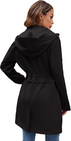 Womens Rain Jacket with Hood, Long Rain Coat for Women Waterproof Trench Coat Lined Windbreaker Fall Jacket in Kuwait