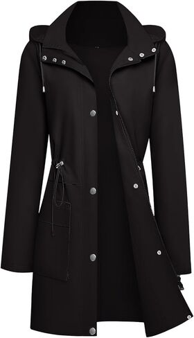 Womens Rain Jacket with Hood, Long Rain Coat for Women Waterproof Trench Coat Lined Windbreaker Fall Jacket in Kuwait