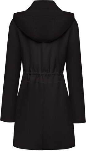 Womens Rain Jacket with Hood, Long Rain Coat for Women Waterproof Trench Coat Lined Windbreaker Fall Jacket in Kuwait