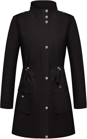 Womens Rain Jacket with Hood, Long Rain Coat for Women Waterproof Trench Coat Lined Windbreaker Fall Jacket in Kuwait