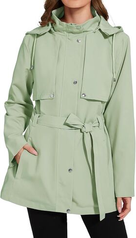Womens Rain Jacket with Hood, Long Rain Coat for Women Waterproof Trench Coat Lined Windbreaker Fall Jacket in Kuwait