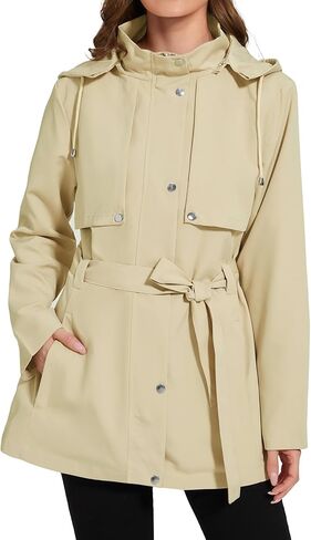 Womens Rain Jacket with Hood, Long Rain Coat for Women Waterproof Trench Coat Lined Windbreaker Fall Jacket in Kuwait