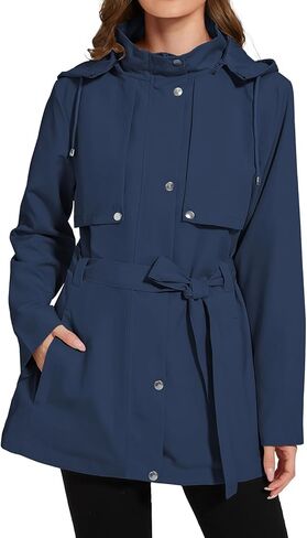 Womens Rain Jacket with Hood, Long Rain Coat for Women Waterproof Trench Coat Lined Windbreaker Fall Jacket in Kuwait