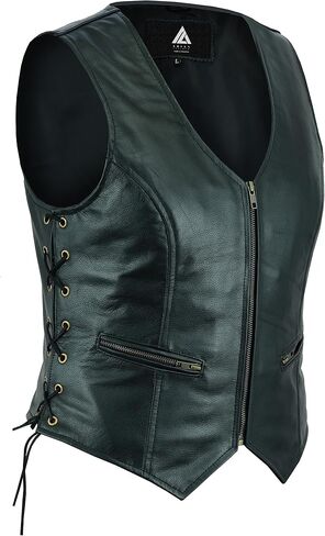 Women’s Genuine Cowhide Leather Vest – Classic Side Lace Biker Waistcoat with Soft Lining & Multi Pockets in Saudi Arabia