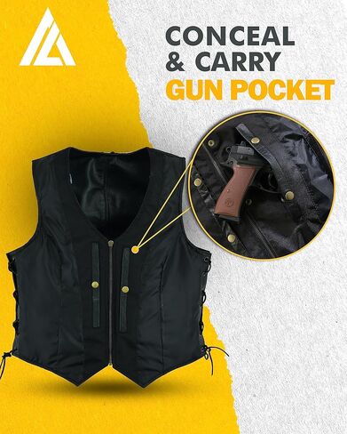 Women’s Genuine Cowhide Leather Vest – Classic Side Lace Biker Waistcoat with Soft Lining & Multi Pockets in Saudi Arabia