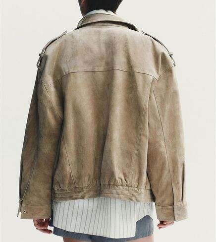 Womens Faux Suede Leather Jackets Zipper Lapel Long Sleeve Bomber Jackets Oversized Blazer Going Out Outwear(Khaki,S) in Saudi Arabia