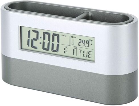 Desktop Pencil Cup, LCD Electronic Clock Pen Holder Lcd Electronic Clock Perpetual Calendar Clock Multifunctional Desk Clock Calendar Stationery Organizer for Office and Home in Kuwait