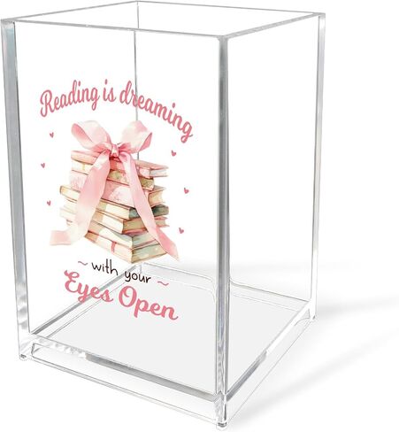 Book Lovers Gifts Bookish Bookworm Book Themed Librarians Gifts Bow Stuff Mothers Day Teachers Christmas Valentines Day Gift Pink Acrylic Bookmark Holder Pen Pencil Cup Home Gift Office Desk Organizer in Kuwait